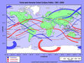 Zasięg i daty całkowitych i obrączkowych zaćmień Słońca w latach 1981–2000 (Total Eclipse – zaćmienie całkowite, Annular Eclipse – zaćmienie obrączkowe, Hybrid Eclipse – zaćmienie hybrydowe). Źródło: NASA: http://eclipse.gsfc.nasa.gov/eclipse.html, dostęp: 17.03.15